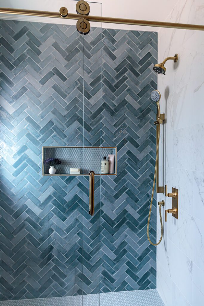 Bathroom Remodeling Cost Guide inspiration. Hall bathroom remodel with blue tile shower wall