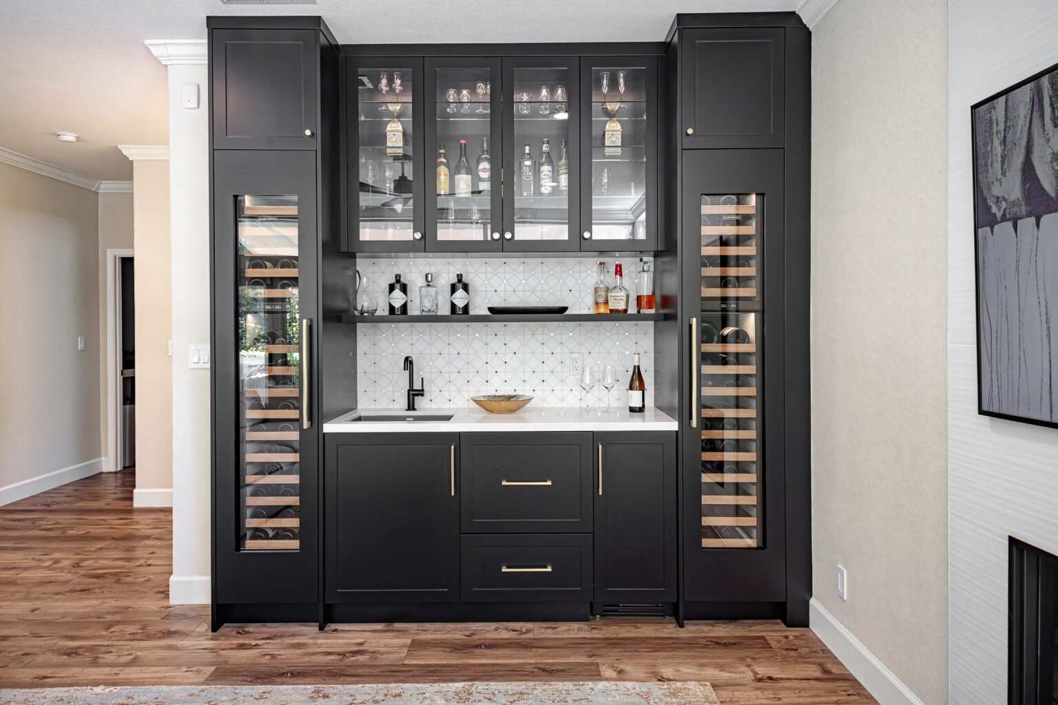 How a Kitchen Remodel Can Increase Your Home’s Value inspiration. Large bar with black cabinetry and white tile